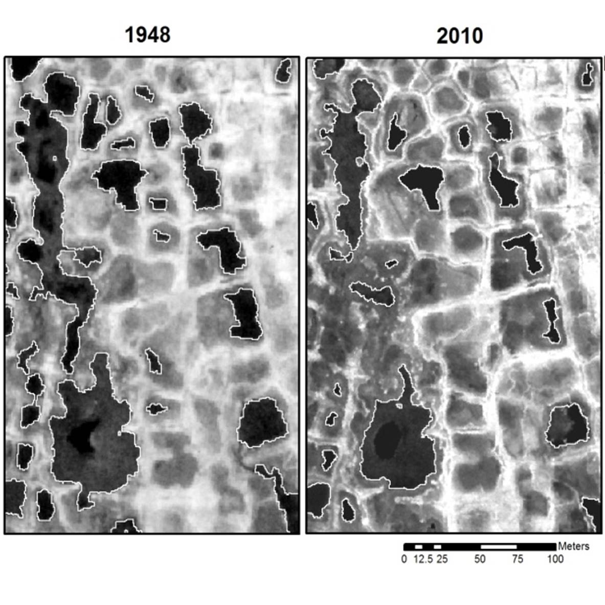 image of thaw lakes in 1948 and 2010